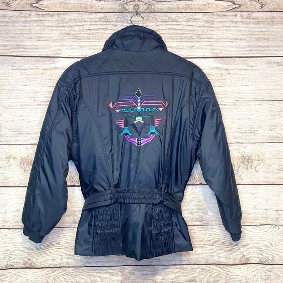 Vintage Women's Innsbruck Full Zip Ski Jacket Aztec Embroidered Size M Belted - Picture 8 of 8